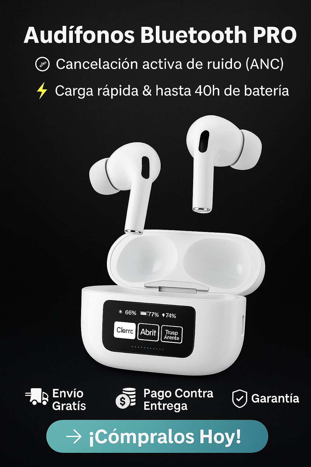 🎧 Audífonos Bluetooth PRO con Pantalla Táctil y ANC – Sonido Premium al Instante 🔥